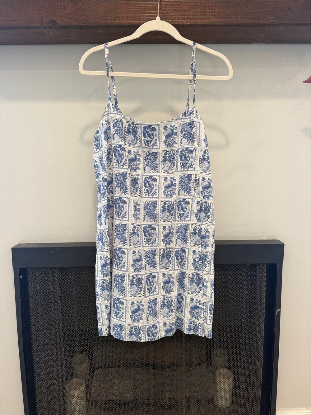 Blue and White Printed Linen Slip Dress